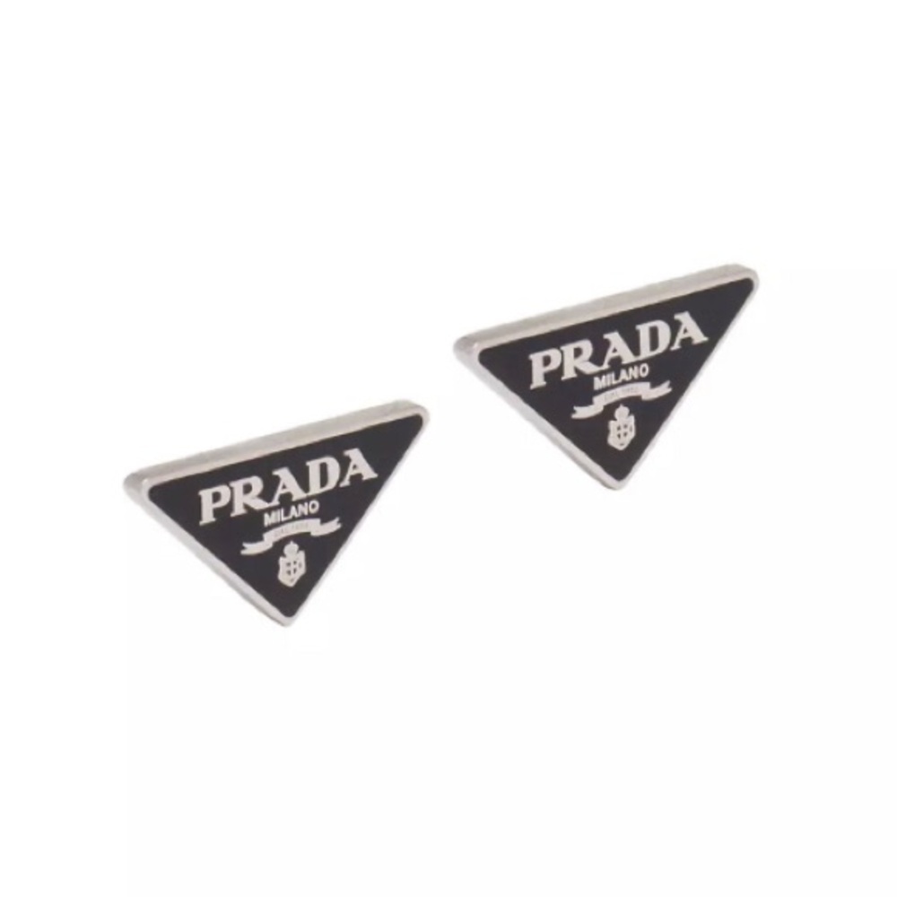 Authentic Prada Symbole Earrings in silver and black enamel (serial # on back) - Picture 2 of 6